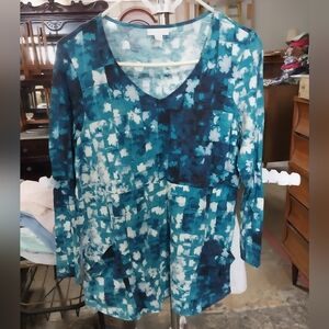 Pure Jill Blue Patterned Women's Top